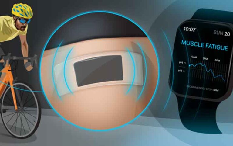 Wearable fitness sensor alerts users about muscle fatigue by monitoring pH levels of sweat