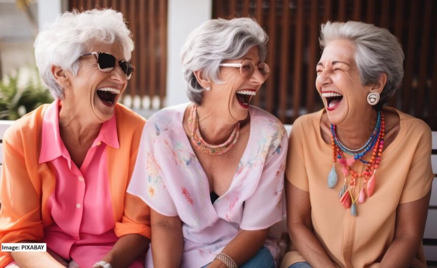 alt="healthy aged women laughing"