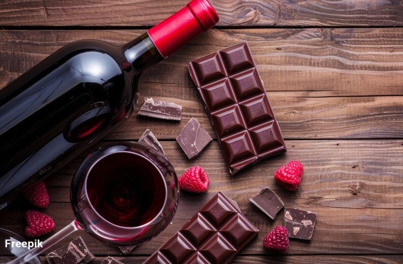 alt="red wine and dark chocolate"